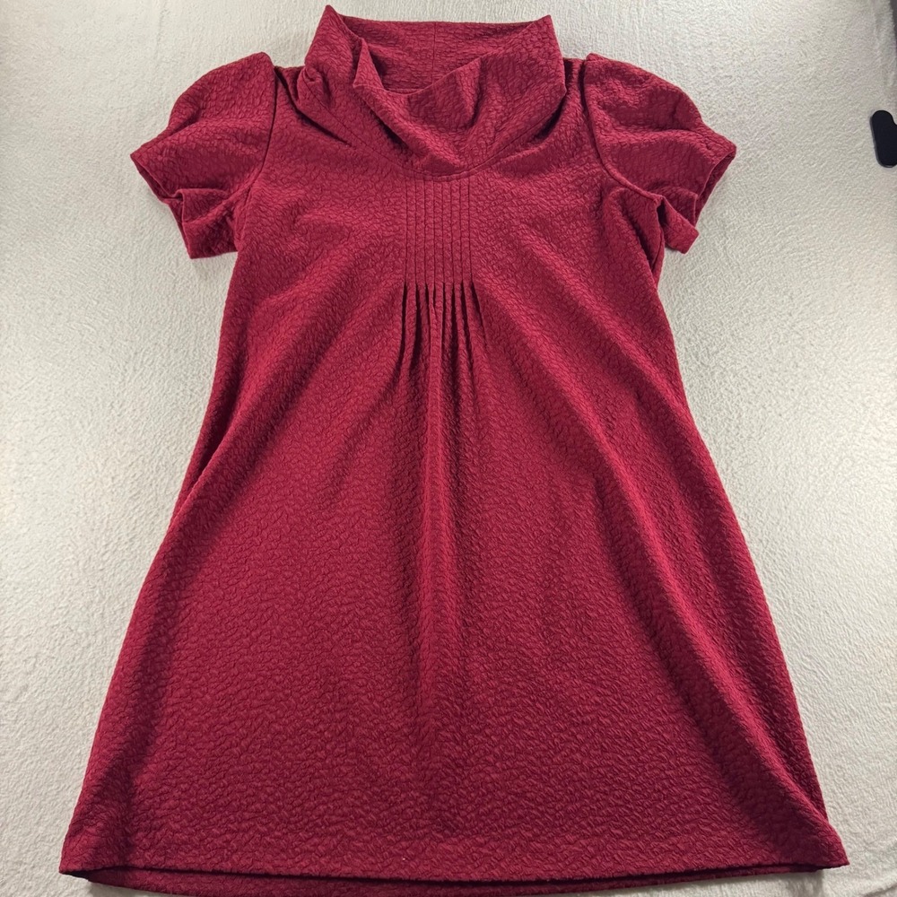 J Howard Shift Dress Women 16 Burgundy Cowl Neck Puff Sleeve Textured Office